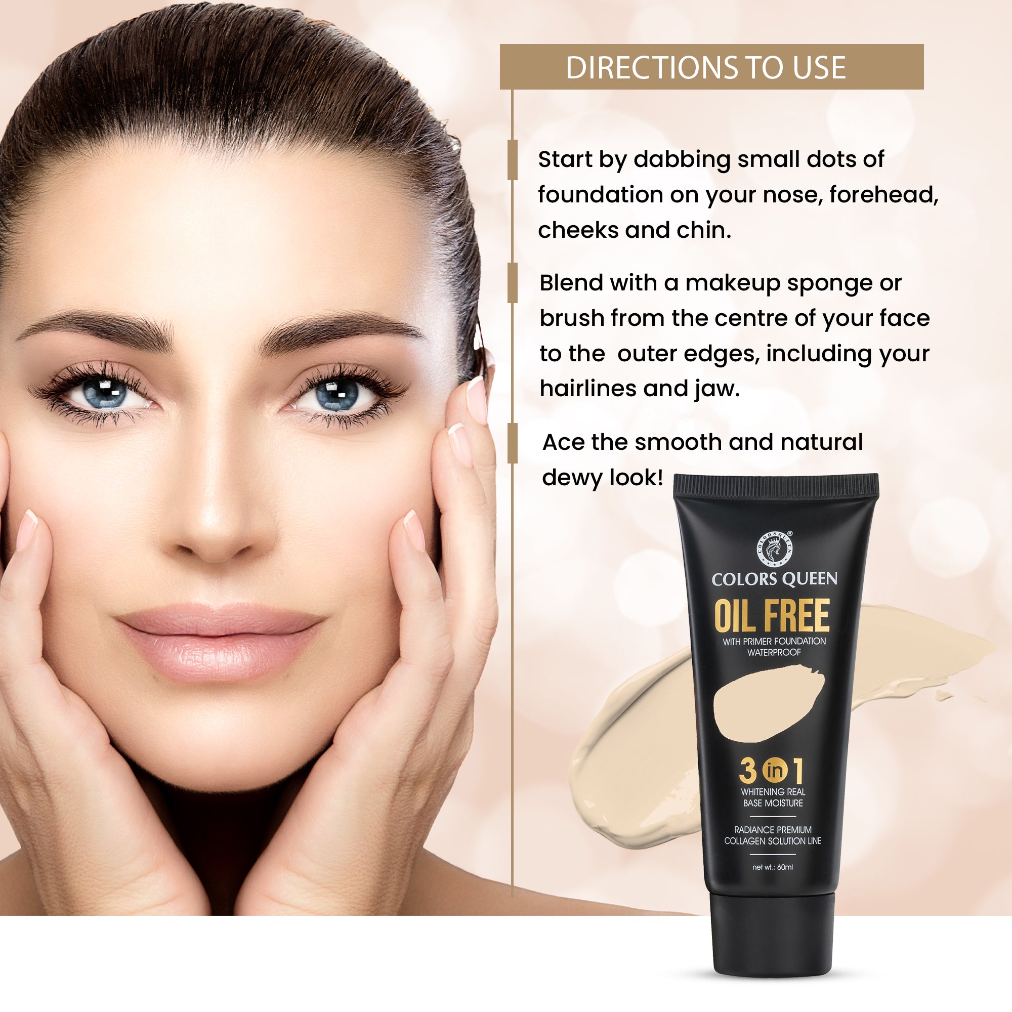 Colors Queen 3-in-1 Oil Free Foundation With Primer