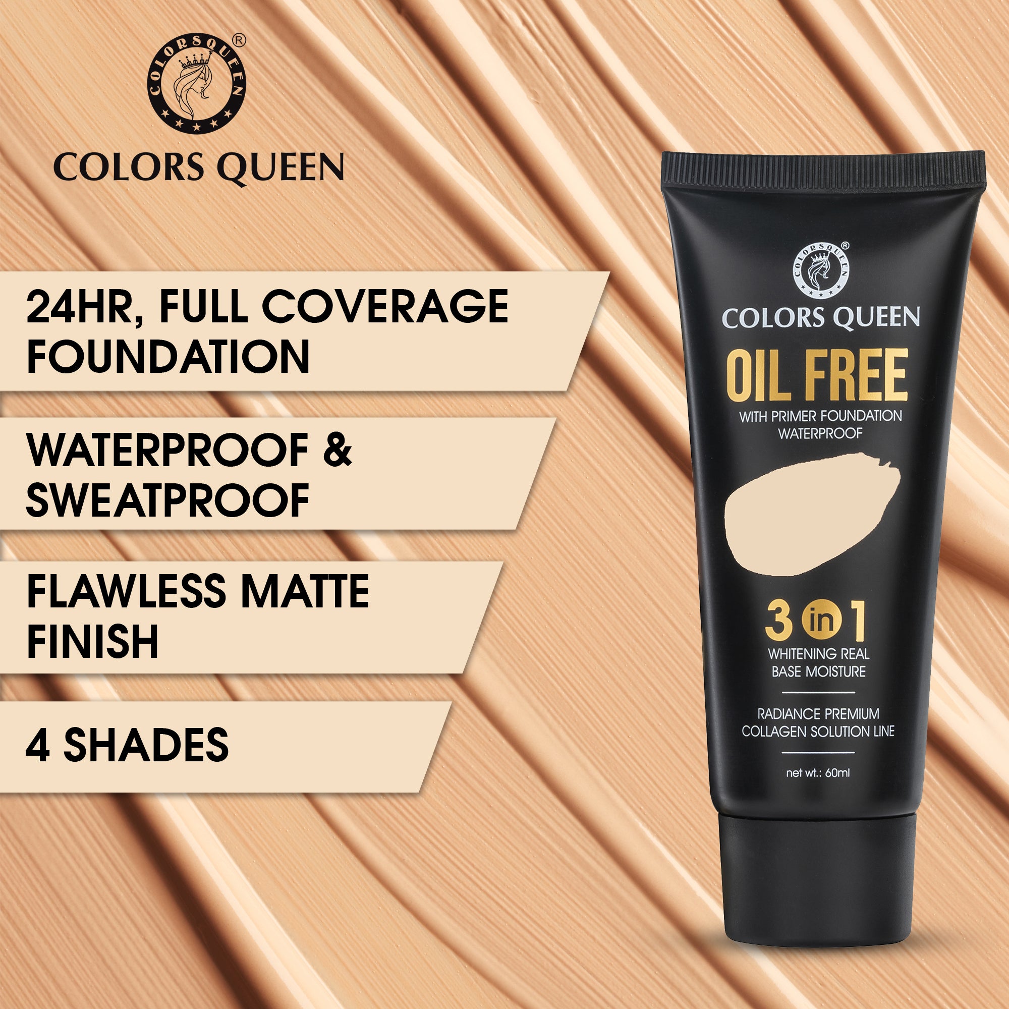 Colors Queen 3-in-1 Oil Free Foundation With Primer