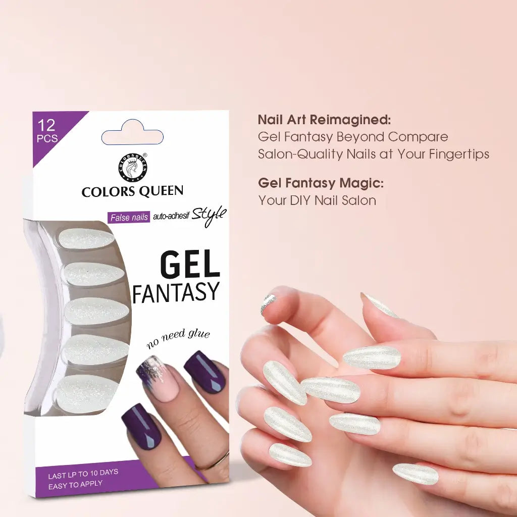 Colors Queen Gel Fantasy False Nails - White Shimmer