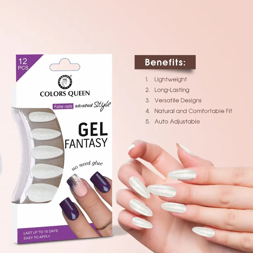 Colors Queen Gel Fantasy False Nails - White Shimmer