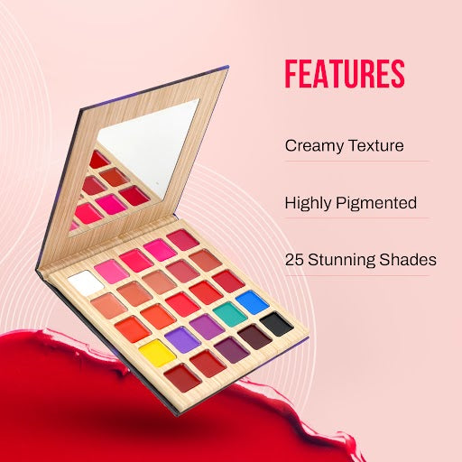 Lip Palette with 25 Creamy Matte & Vibrant Shades