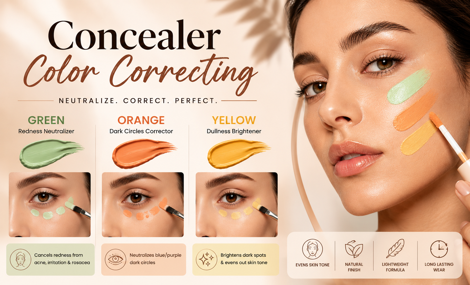 Concealer Color Correcting - Green, Orange, Yellow