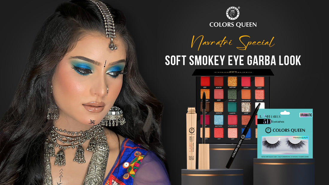 Stunning Soft Smokey Eye Garba Look with Colors Queen