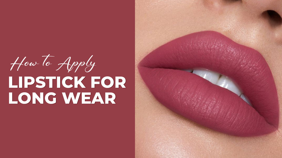 Title - How to apply lipstick for long wear with close up shot of model wearing matte lipstick
