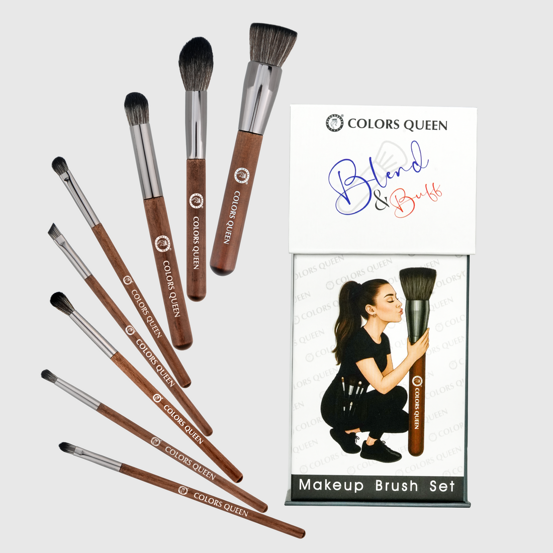 Blend &amp; Buff Makeup Brush Set of 8 with Holder