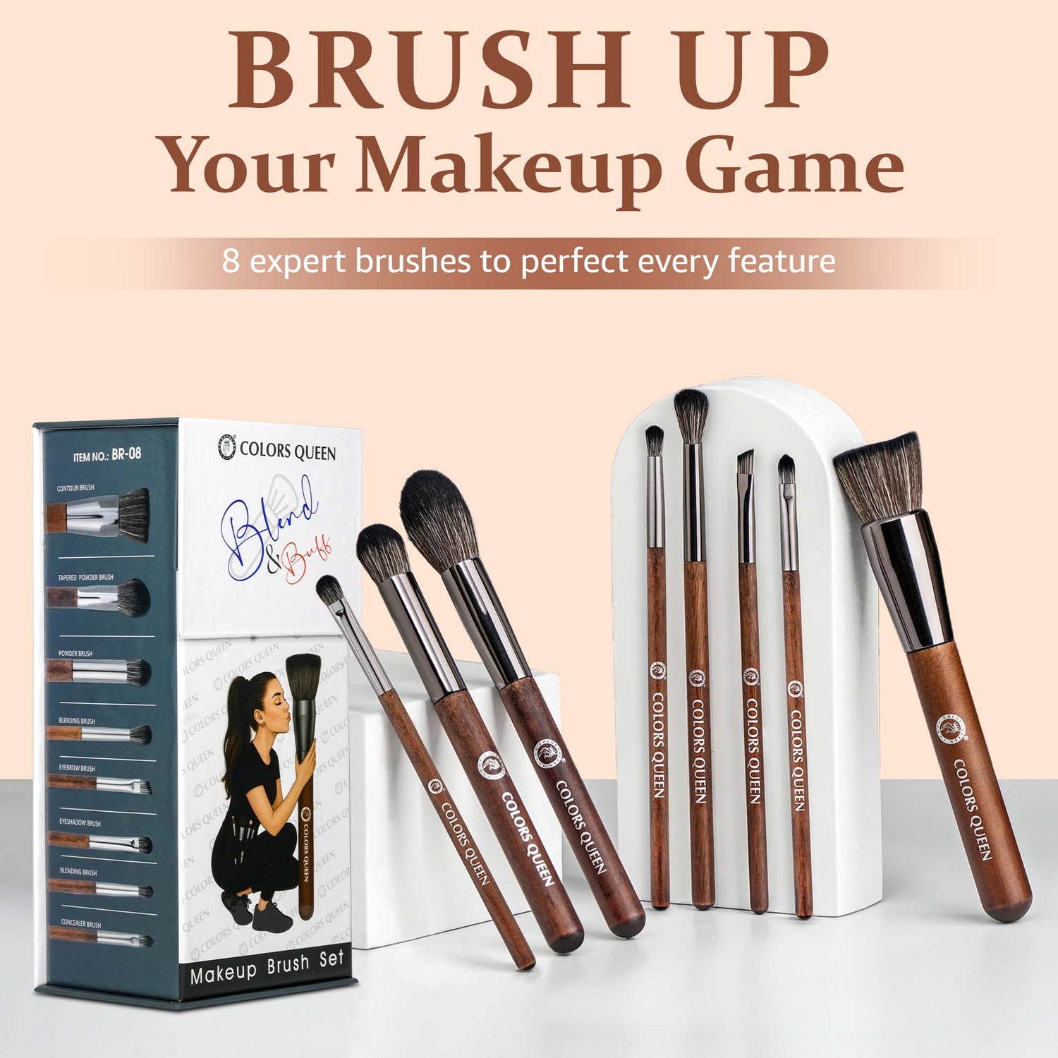 Blend &amp; Buff Makeup Brush Set of 8 with Holder