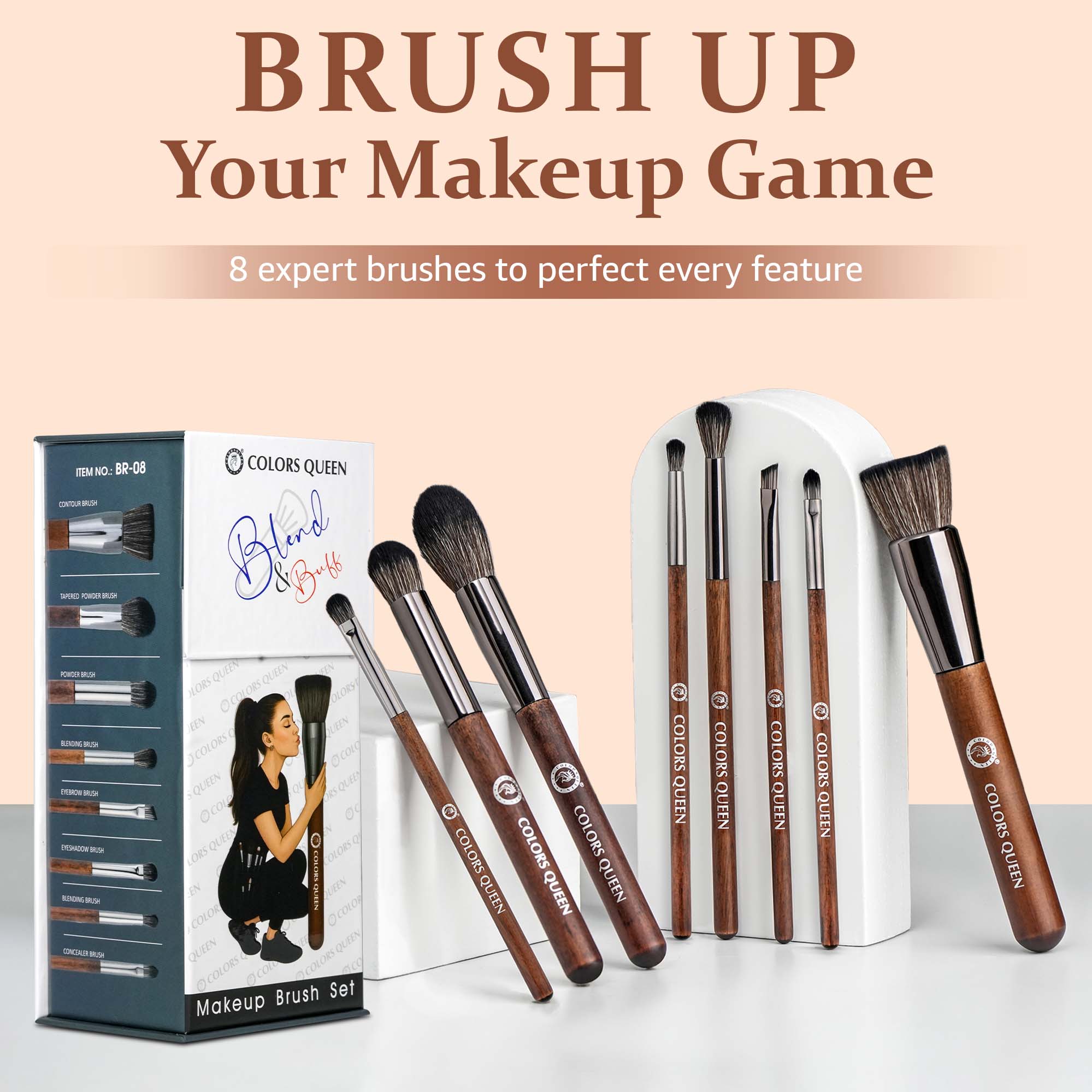 Blend &amp; Buff Makeup Brush Set of 8 with Holder