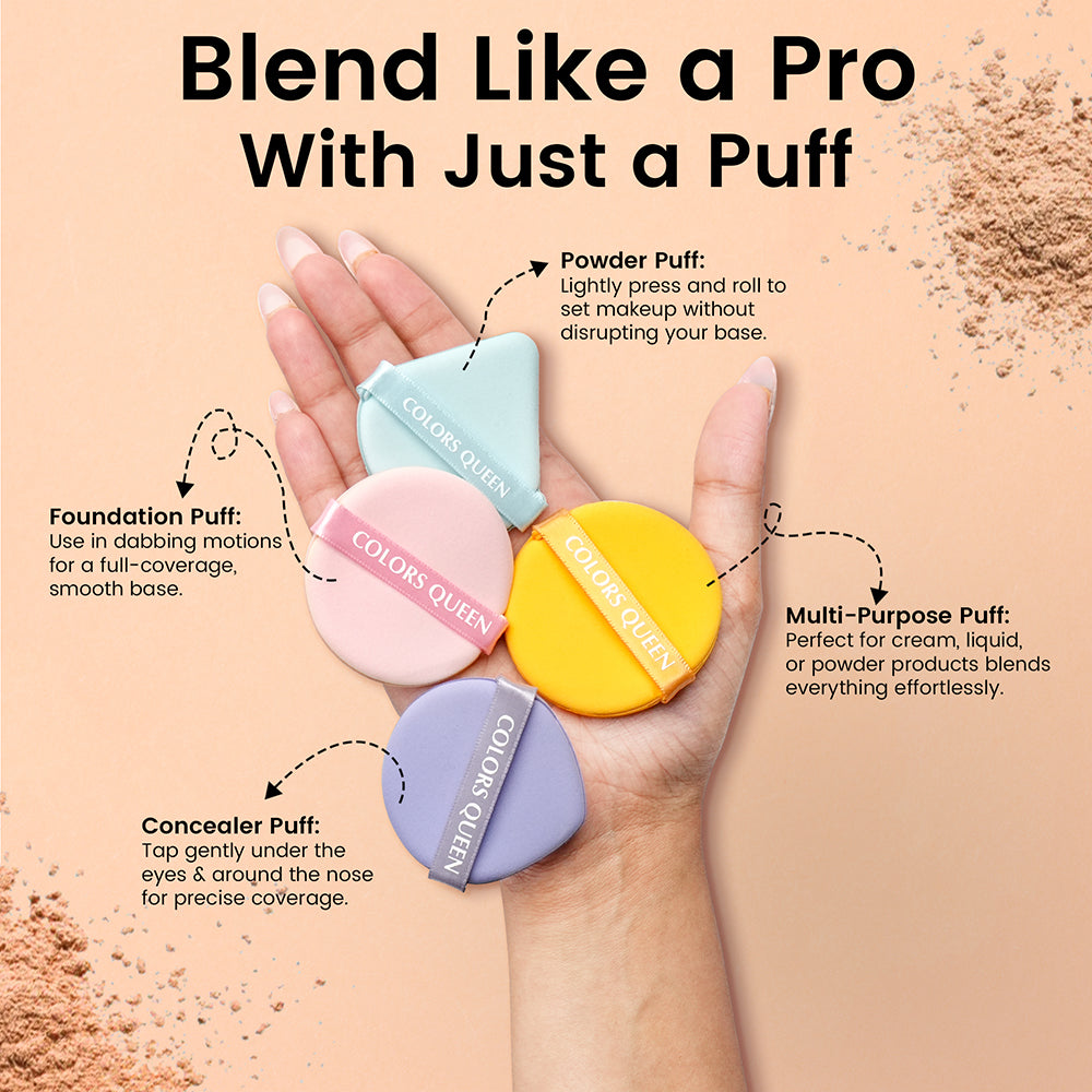 Pack of 4 Makeup Puffs with Powder, Foundation, Concealer &amp; Multipurpose Puff