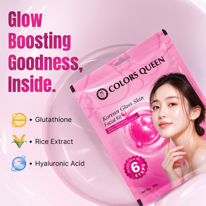 Colors Queen Korean Glass Skin Facial Kit Enriched with Glutathione, Rice Water Extract, and Hyaluronic Acid