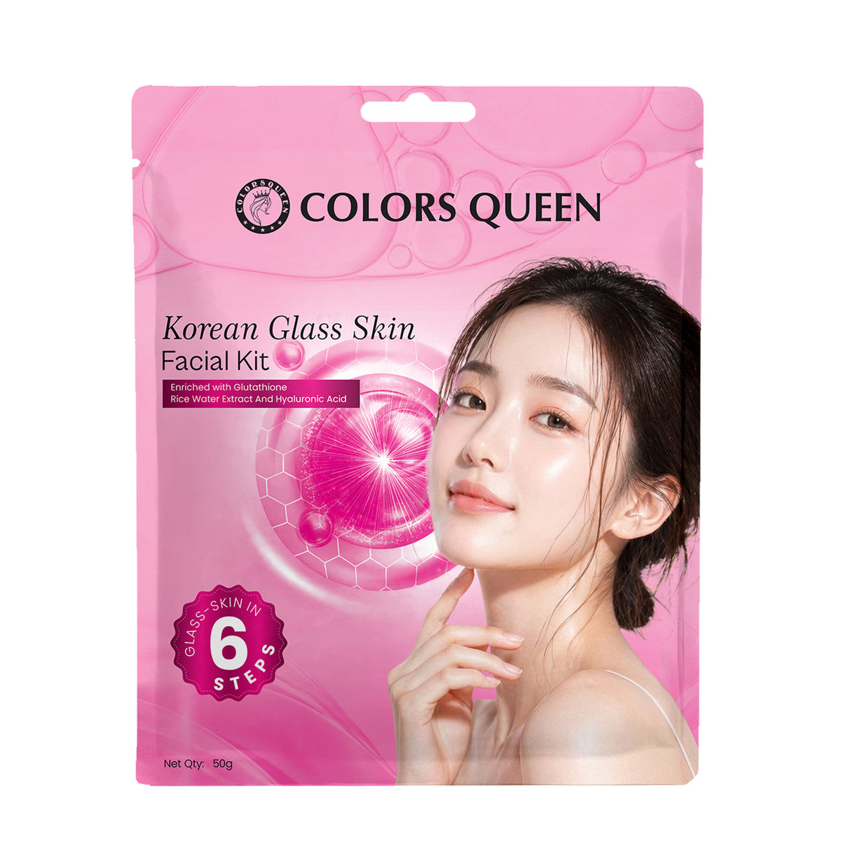 Colors Queen Korean Glass Skin Facial Kit Enriched with Glutathione, Rice Water Extract, and Hyaluronic Acid