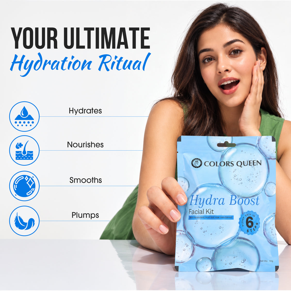 Colors Queen Hydra Boost Facial Kit with Hyaluronic Acid and Aloe Vera Extract