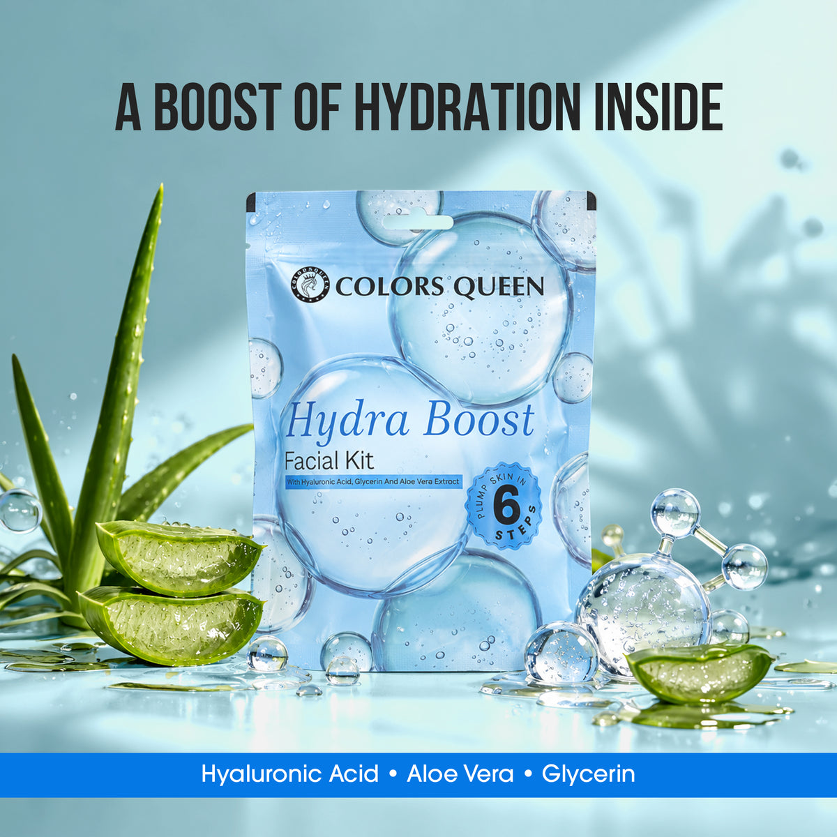 Colors Queen Hydra Boost Facial Kit with Hyaluronic Acid and Aloe Vera Extract
