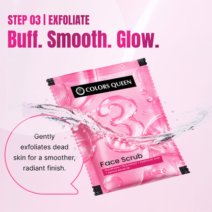 Colors Queen Korean Glass Skin Facial Kit Enriched with Glutathione, Rice Water Extract, and Hyaluronic Acid
