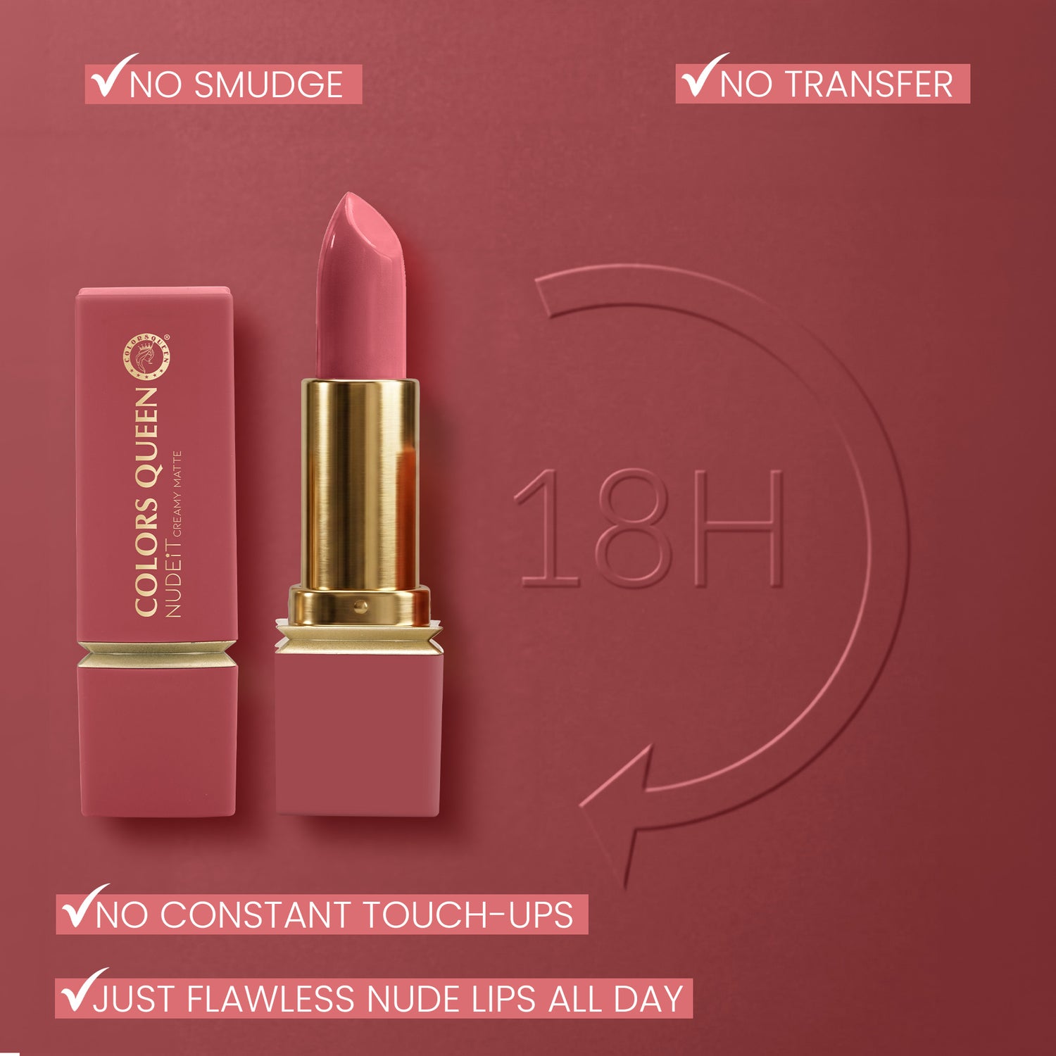 Colors Queen Nudeit Creamy Matte Lipstick – 12 Nude Shades, Waterproof &amp; Long-Lasting