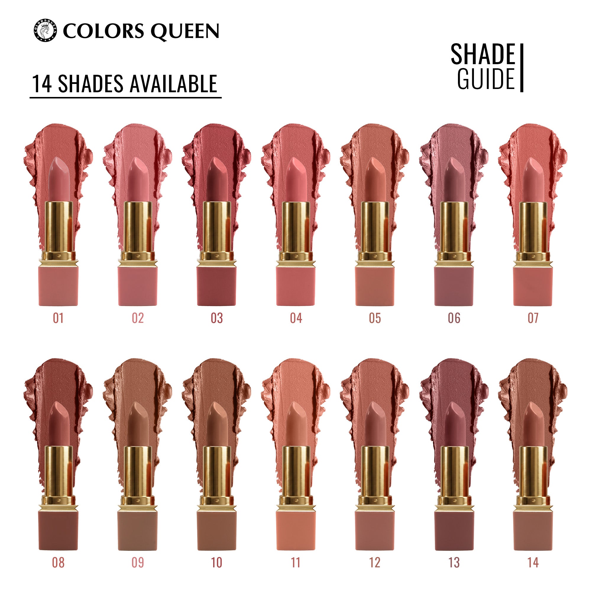 Colors Queen Nudeit Creamy Matte Lipstick – 12 Nude Shades, Waterproof &amp; Long-Lasting