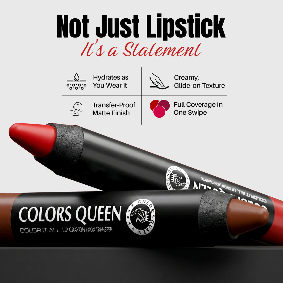 Colors Queen Color It All Crayon Lipstick – Long Lasting, Matte Finish